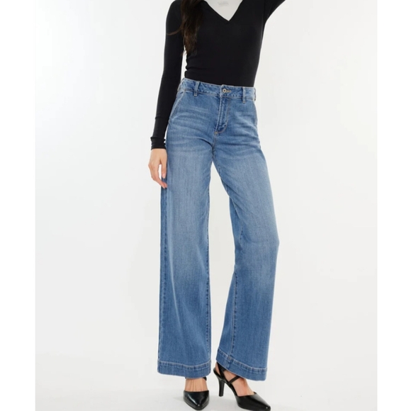 KanCan Denim - KanCan Women's Bertha High Rise Trouser Wide Leg Jeans Size 27